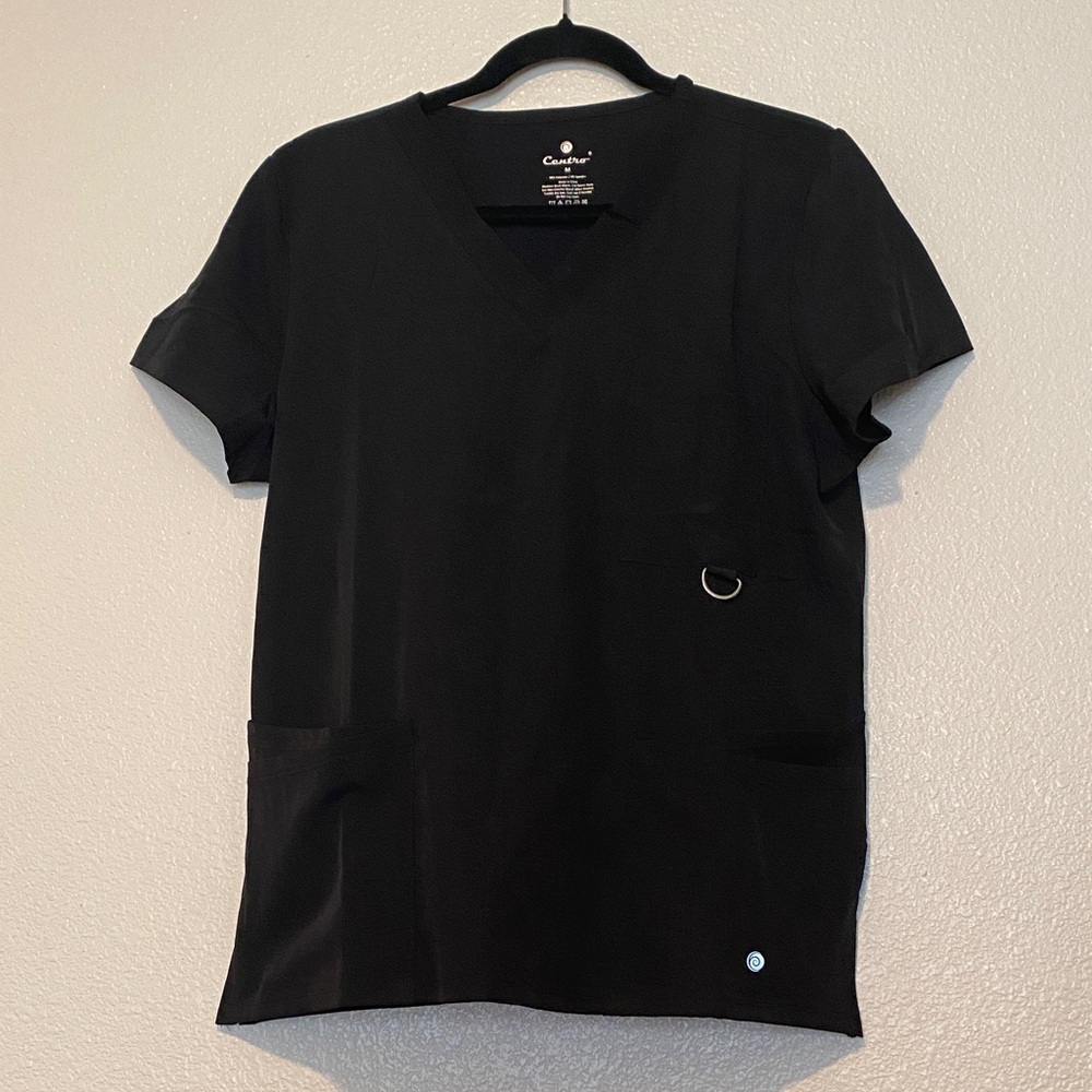 Centro Black V-Neck Medical Scrub Top with D-Ring Size M